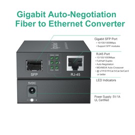 ipolex Gigabit Single-Mode LC Fiber to Ethernet Media Converter, with A SFP EX Module, 1310nm, SMF, up to 40-KM, 1.25G Fiber to Copper Media Converter, 1000Base-EX to 10/100/1000Base-TX