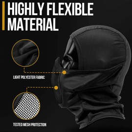 OneTigris Airsoft Balaclava Mesh Mask, Full Face Protection Ninja Style Paintball Face Mask for Airsoft Paintball CS Hunting Cycling Motorcycle, Tan