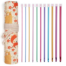 Coopay Tunisian Crochet Hooks Set, 11 Pieces Aluminium Tunisian Crochet Hook with Knitting Needle Roll Bag, 2 mm - 8 mm Colourful Metal Long Crochet Hooks for Beginners Adults, Afghan Crochet Hook Set
