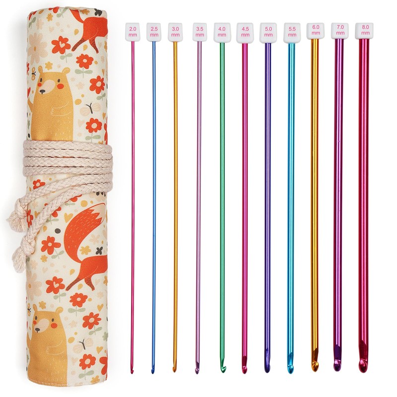 Coopay Tunisian Crochet Hooks Set, 11 Pieces Aluminium Tunisian Crochet