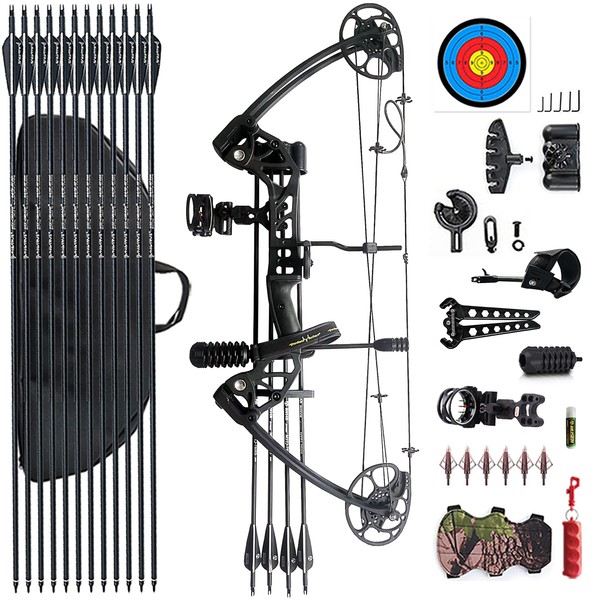 PANDARUS Compound Bow Draw Weight 0-70 Lbs for Pull Beginner and Intermediate Archer Fully Adjustable 19.25"-31" with All Accessories, up to IBO 320 fps New 2023(Black Right Handed Bag)