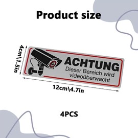 DONOONIS Pack of 4 Stickers Camera Surveillance, Warning Private Property Sign, Video Surveillance Warning Sign for Indoor and Outdoor Use