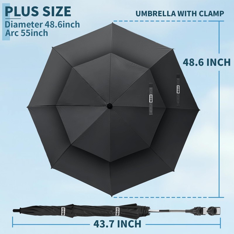NBtoUS 2 Pack 48.6" Double Canopy Umbrella with Clamp, UPF50+