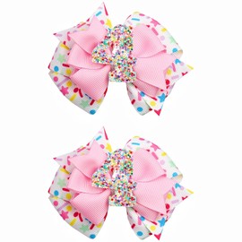 Birthday Hair Bows for Girls Age 1 2 3 4 5 6 Years Old 3.5 Inch Glitter Number Pink Hair Clips for Baby Girls Birthday Outfit Scatter Decorations Confetti Ice Cream