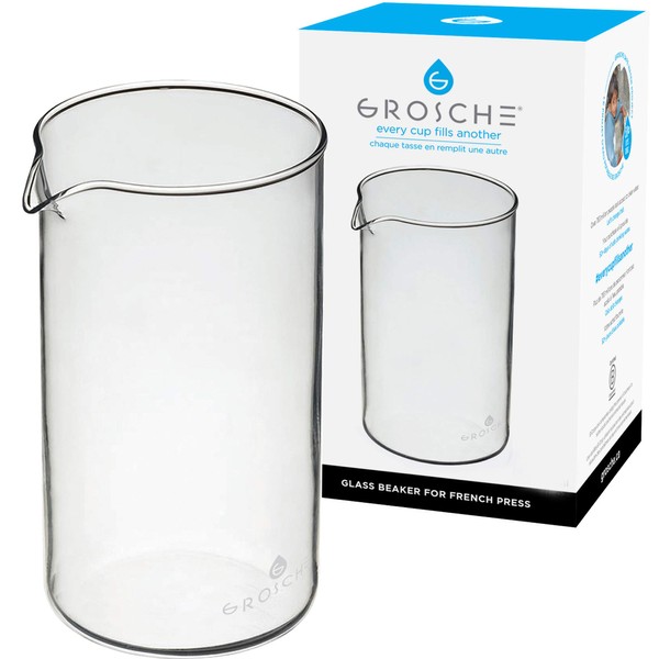 GROSCHE 1500ml / 51 Fl. Oz French Press Universal Replacement Borosilicate Glass Beaker (12 Cup Demitasse Size) Fits Grosche and Other Brands 1500 ml Sized French Press Coffee Makers