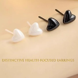 2-Pairs Bio-Ceramic Stud Earrings Set - Mix & Match Heart & Ball Designs (Black/White/Pink) 3000°C Fired Hypoallergenic Jewelry with Pull-Out Gift Box for Women(heartwhite+heartblack)