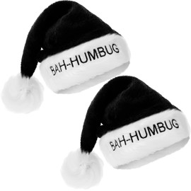 Boyiee 2 Pieces Christmas Hat Bah Humbug Plush Santa Hat for Adults Christmas Party Supplies
