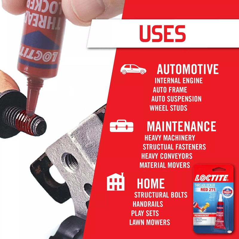 Loctite Threadlocker Red 271 - Permanent Thread Lock Glue for