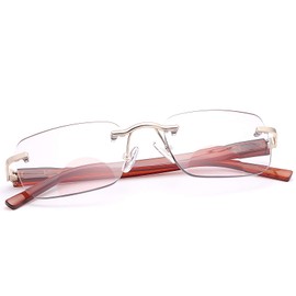 Rimless Bifocal Reading Glasses Spring Hinge Photochromic Sun Readers Transition Shades Computer Blue Light Blocking Sunglasses UV400 Protection Anti Glare Eyewear Gaming Eyeglasses for Men and Women