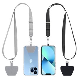 CACOE - Cordón para teléfono, negro y gris, paquete de 2 | 2 Adjustable Neck Strap,2 Patches,Multifuctional Universal Crossbody Cell Phone Lanyards Co