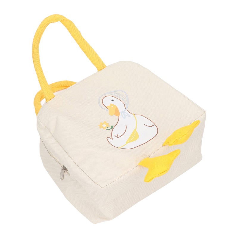 Lunch Bag Cartoon Duck Pattern Waterproof Zipper Closure Sturdy Handle