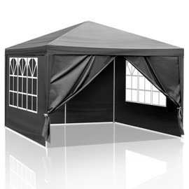 10'x10'Party Canopy Tent, Outdoor Tent with 4 Removable Sidewalls, Waterproof Shelters Gazebo for BBQ, Birtheday Party, Wedding, Events, Backyard, Garden and Patio (10'X10'+4 Sides Black)
