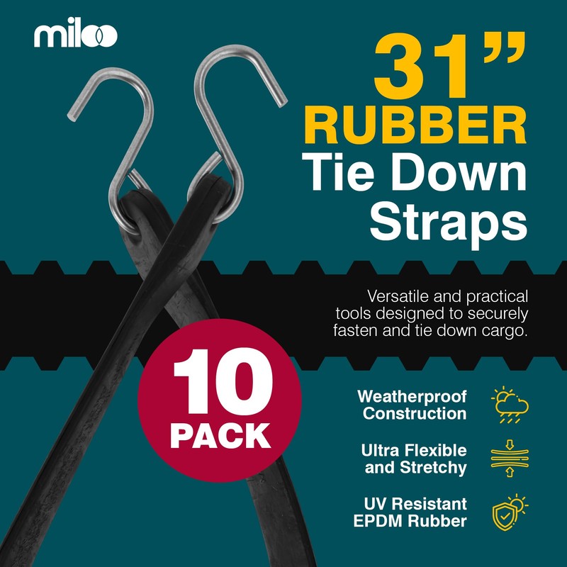 Miloo Rubber Bungee Cords with Hooks - Heavy Duty Tarp