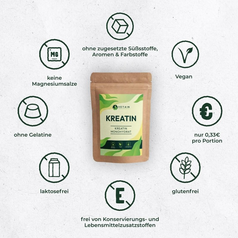 Vetain Creatine Monohydrate Powder 250 g - Pure Creatine Monohydrate
