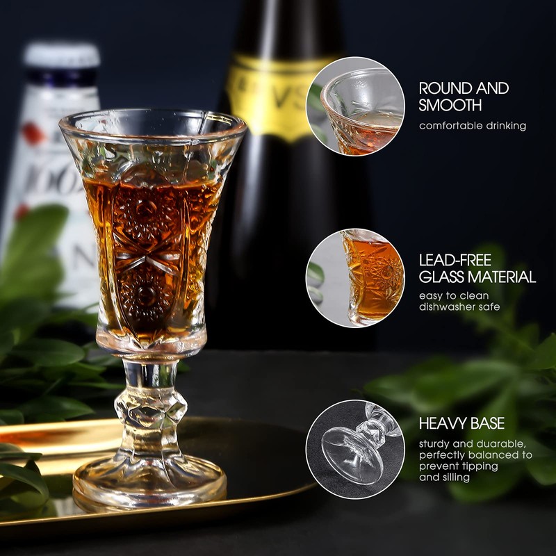 Glsairy Round 1.3-Oz Cordial Glasses, Lead-Free Sherry Glasses, Clear Heavy