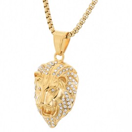 metaltree98 Lion Head Stainless Steel Pendant 20" Chain Necklace (SCP 7047, Gold)
