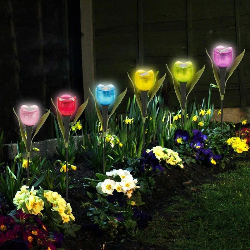 6 Pcs Outdoor Solar LED Light Garden Solar Tulip Flower