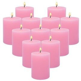 Pink Pillar Candles, 12 Pack 2"x3" Inch Unscented Hand-Poured Candles for Home Restaurants Spa Church Weddings, Smokeless Dripless and Clean Burning Emergency Candle