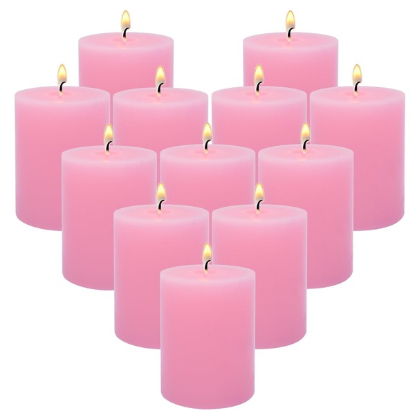 Pink Pillar Candles, 12 Pack 2"x3" Inch Unscented Hand-Poured Candles