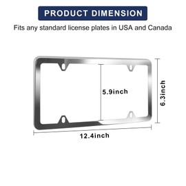 ELECTRONLUMEN Stainless Steel License Plate Frames Silver Fit Standard US License Plate 4 Holes Rustproof License Plate Holders with Chrome Screw Caps, 2pcs
