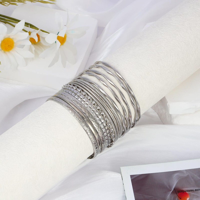 MILAKOO Layered Stackable Bangle Set for Women Trendy Minimlist Textured