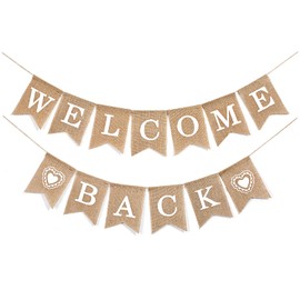Retro Jute Welcome Back Garland Banner, Welcome Back Decoration, Welcome Home Garland, Welcome Back Decorative Hessian Banner for Party, Festival, Celebration, Back to School Decoration, Family