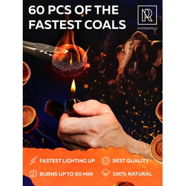 Charcoal Discs to Burn Incense - 60 pcs Charcoal for Incense Burning - 33 mm Most Quick Light Coals Tablets by M. ROSENFELD - 33 mm Resin Burner Rolls – Pack of 60 Instant Fire Coal Tablets