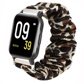 Compatible for SoundPEATS Smart Watch Bands, Giaogor Fabric Elastic Scrunchie Elastic Watch Band Women Cute Replacement Straps for SoundPEATS Smart Watch Fitness Tracker (Leopard)