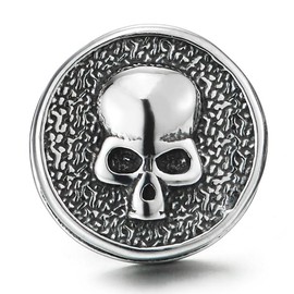 Skull Stud Earrings, Mens Women Biker Vintage Circle Earrings in Stainless Steel, Punk Rock, 2 pcs(CA)