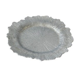 Silver Plastic Reef Charger Plates - 12 pcs 13 Inch Round Floral Sponge Charger Plates Wedding Party Decoration (Silver, 12)