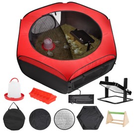 FAMIROSA Brooder Box for Chicks Starter Kit, Pop up and Breathable Chicken Brooders, Collapsible Brooding Box/Playpen with 10 x 10in Brooder Plate, Chicken Waterer, Feeder, Perch for Duck, Quail