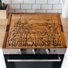 Yoande Wooden Noodle Board Stove Cover with Handles 30" x 22" Sink Pine Stove Top Covers for Electric Gas Burners Wooden Decorative Tray for Kitchen Farmhouse Rv Accessories