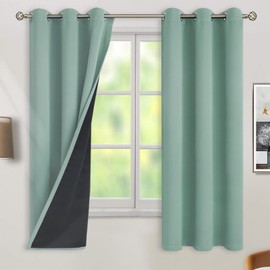 BGment Thermal Insulated 100% Blackout Curtains for Bedroom with Black Liner, Double Layer Full Room Darkening Noise Reducing Grommet Curtain (42 x 63 Inch, Frosty Green, 2 Panels)