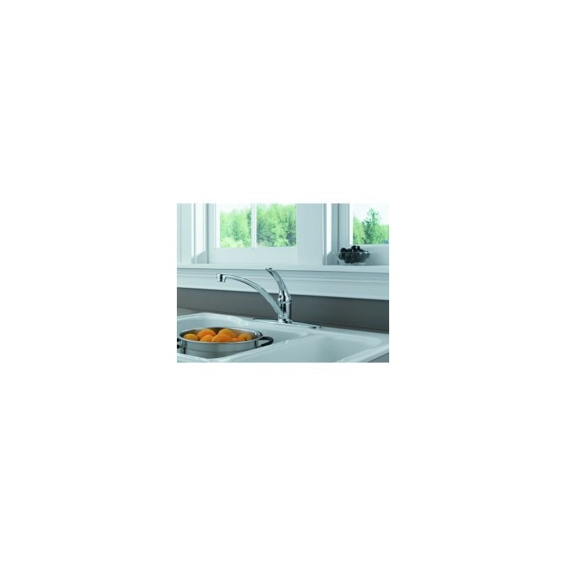 Delta Foundations Chrome Kitchen Faucet, Contemporary 3 Hole Kitchen Sink