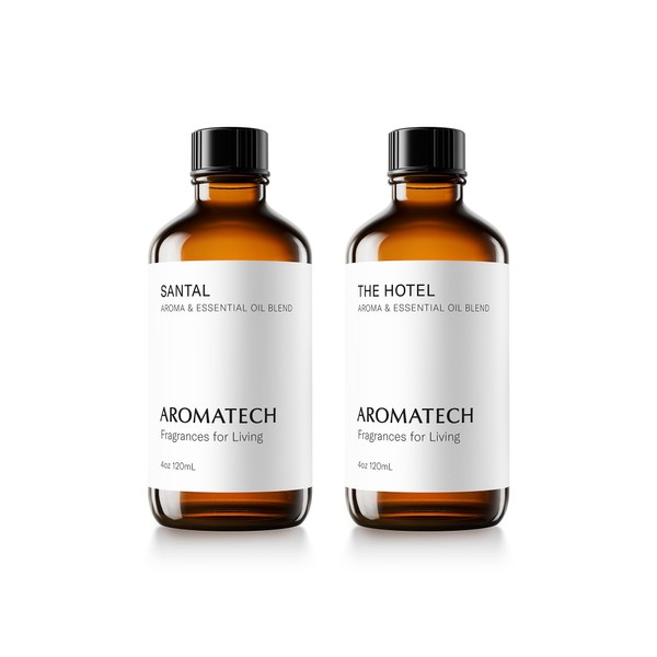 AromaTech Santal & The Hotel Set | Gift Set of Aroma Diffuser Essential Oils Blend of Santal Cardamom, Papyrus, Musk | The Hotel Peach, Red Rose, Pine - 120 Milliliter