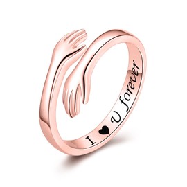 925 Sterling Silver Adjustable Hug Ring Rose Gold Plated Couple Hugging Rings for Women Mens Wedding Band Rings I Love You Forever Engraved Wrap Around Rings Hand Ring Jewelry for Women Teen Girls,