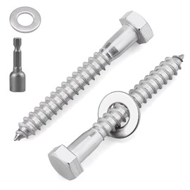 12 Sets 5/16 x 2-1/2" Stainless Steel Hex Head Lag Screws with Flat Washers & Bit, Heavy Duty Wood Screws, Rust-Proof Exterior Fasteners for Deck, Fence & Construction