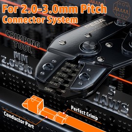 PEBA Micro Connector Pin Crimping Tool 0.03-0.5mm² 32-20AWG Ratcheting Crimper for 2.0mm, 2.5mm, 2.54mm, 3.0mm Pitch JST PH, Dupont, Open Barrel Connectors, D-Sub, suits Molex, JST, JAE