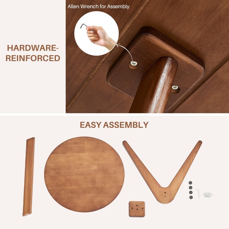 Uniclinens C-Shaped Solid Wood Round End Table, Side Table for