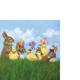 20 Small Cocktail Napkins Easter Animals with Headdress Easter Chicks Rabbit Table Decoration Decoupage Napkin Technology 25 x 25 cm