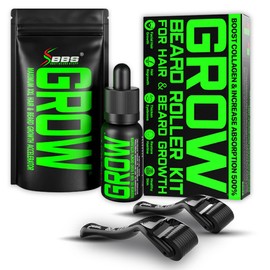 Beard Growth Oil with Facial Derma Roller (2-Pack Hair Follicle Stimulators) – 540 Titanium Rollers for All Skin Types – Fills Patches, Boosts Growth, Thickens Beard for Fuller Facial Hair