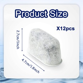 Set of 12 Charcoal Water Filters,Replacement Non-Woven Activated Carbon Sage Water Filters Coffee Machines Universal Fit Replacement Cartridges for Coffee Makers(47 * 20 * 27mm)