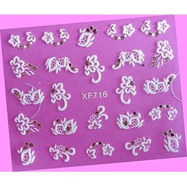 Heart Rose Daisy Flower Rhinestone Lace Stripe 3D Nail Art Stickers Xf 716 for Nails Design Nail Art Stickers Decals Supplies Manicure Tips Sticker Colorful for Nail Decorations