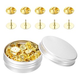 sourcing map 50 Pairs Copper Pin Backs, Butterfly Tie Locking Pin Backs Replacement 11mm x 10mm for Hat Badge Craft Making, Gold Tone