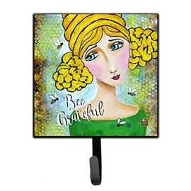 Caroline's Treasures VHA3008SH4 Bee Grateful Girl with Beehive Leash or Key Holder, Wall Hooks, Key Hooks Holder, Coat Rack Wall Mount, Coat Hooks, Hooks for Hanging Keys, Towels, Aprons, Leashes,