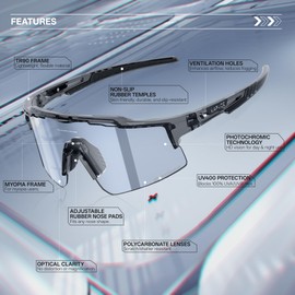 KAPVOE Photochromic UV400 Protection Clear Sports Sunglasses for Men Women Sports Cycling MTB Cycling Glasses Sports Glasses Driving Baseball Running Fishing Golf Clear Purple 51