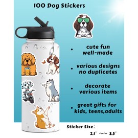 100 Pcs Cute Dog Stickers for Kids, Waterproof Puppy Stickers for Water Bottle Laptop, Dog Decor & Party Favors for Boys Girls