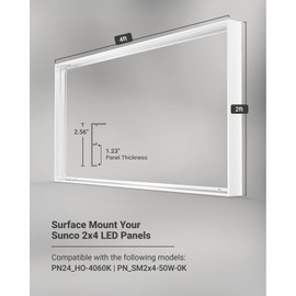 Sunco 2x4 Surface Mount Kit for 2x4 LED Flat Panel Light Fixture, Aluminum Ceiling Frame Bracket, 5 Year Warranty