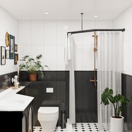 Naiture Dual Diamond Rods Double Neo Angle Shower Curtain Rod, Stainless Steel 18-1/2" X 26" X 18-1/2", Black Finish