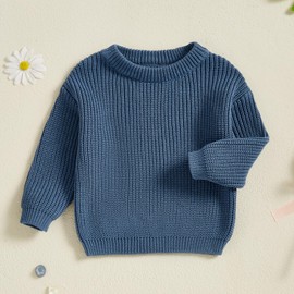 MAHUAOYIXI Baby Girls Boys Sweater Solid Color Long Sleeve Crew Neck Knit Pullover Warm Sweater Toddler Clothes Knitwear Baby Jumpers Tops Casual for Fall Winter (Dark Blue, 2-3 Years)